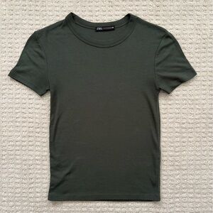 Zara Olive Ribbed Tee